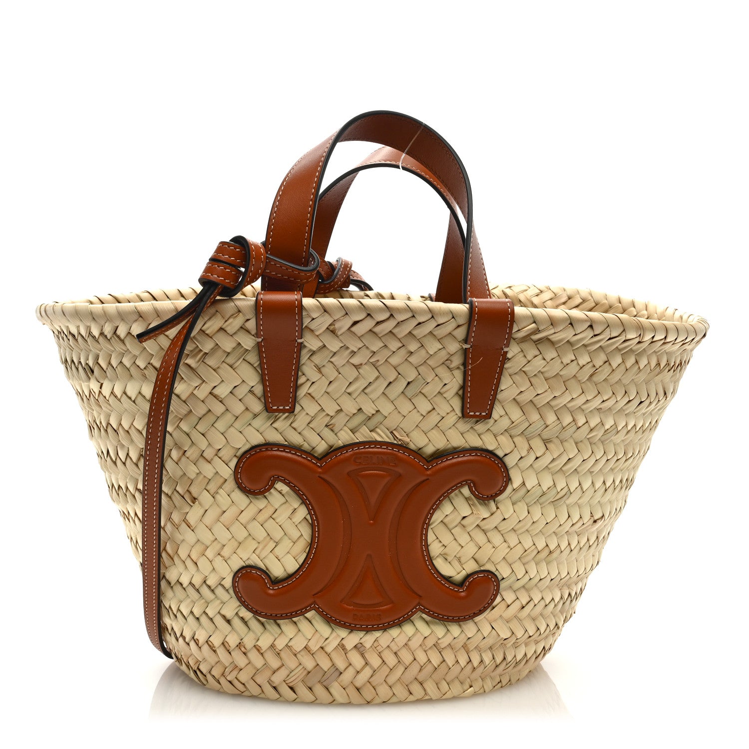 Celine Raffia Calfskin Triomphe Teen Panier Tan 1 of 8