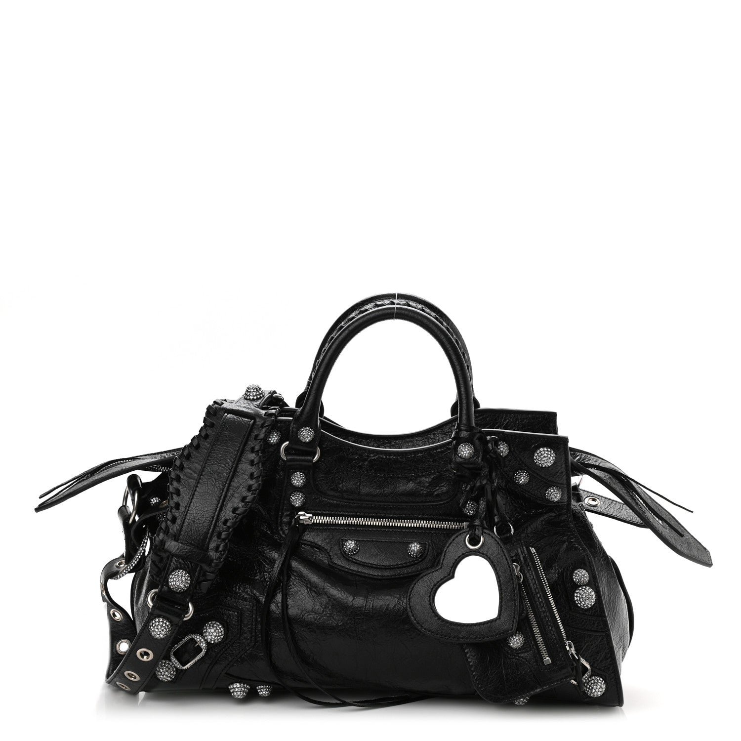 Balenciaga Agneau Arena Crystal Neo Cagole City Handbag Black 1 of 10