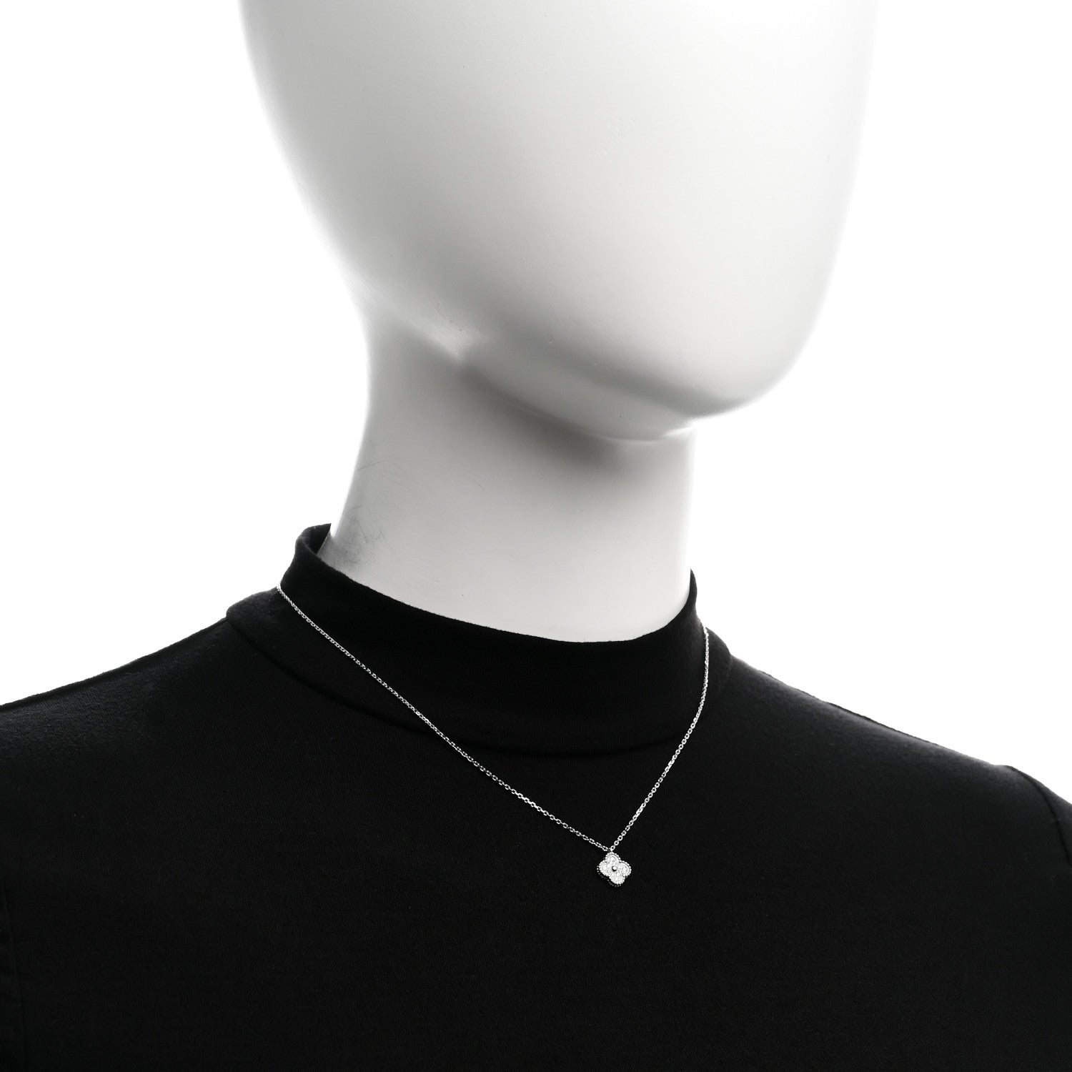 Van Cleef & Arpels 18K White Gold Diamond Sweet Alhambra Pendant Necklace 2 of 4