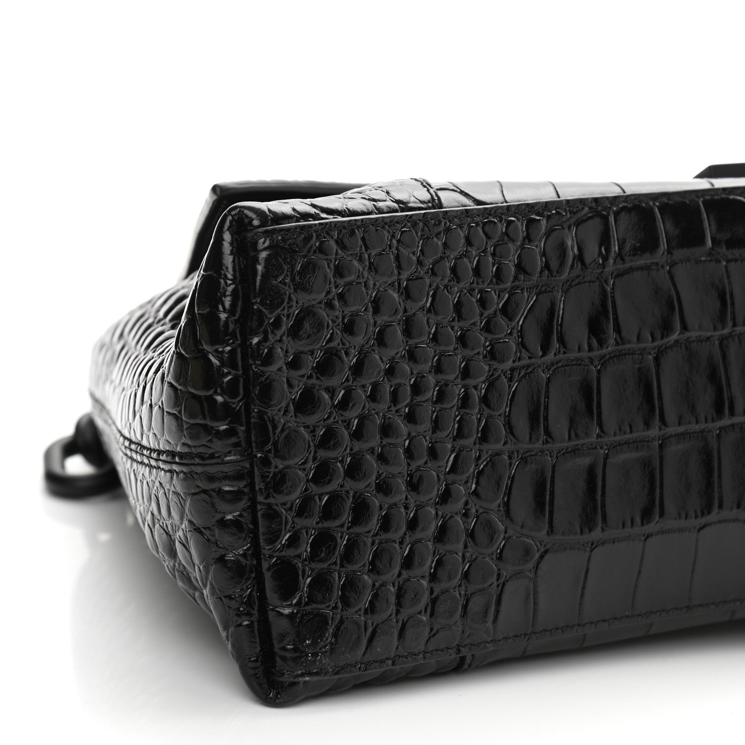 Balenciaga Calfskin Crocodile Embossed Monochrome S Downtown Chain Shoulder Bag Black 6 of 11