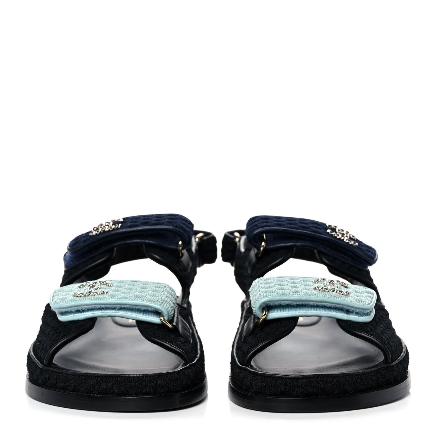 Knit Fabric Velcro Dad Sandals 41 Black Dark Blue Light Blue