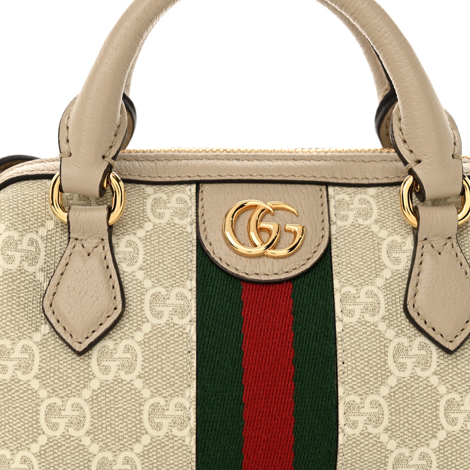 Gucci GG Supreme Monogram Textured Dollar Calfskin Web Super Mini Ophidia Top Handle Bowler Bag Beige Mystic White Oatmeal 7 of 10