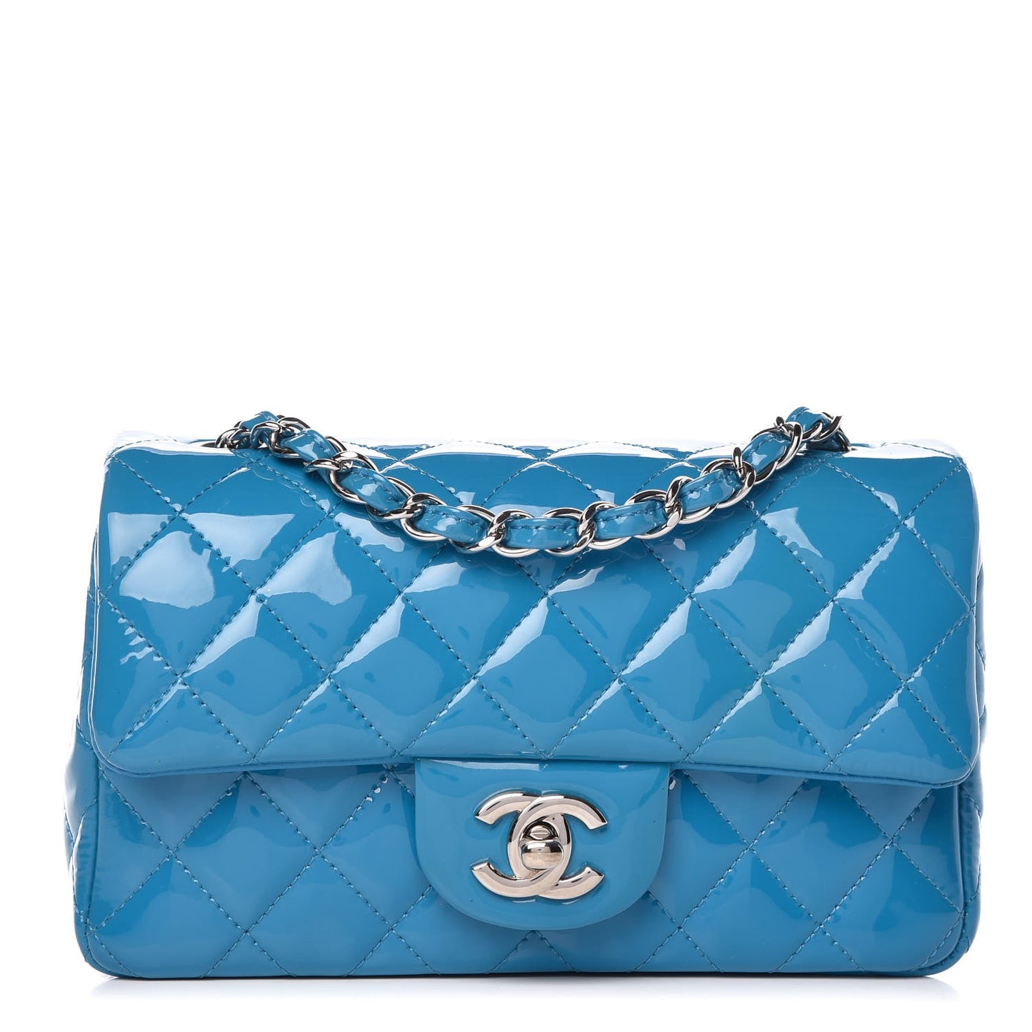 Patent Quilted Mini Rectangular Flap Turquoise