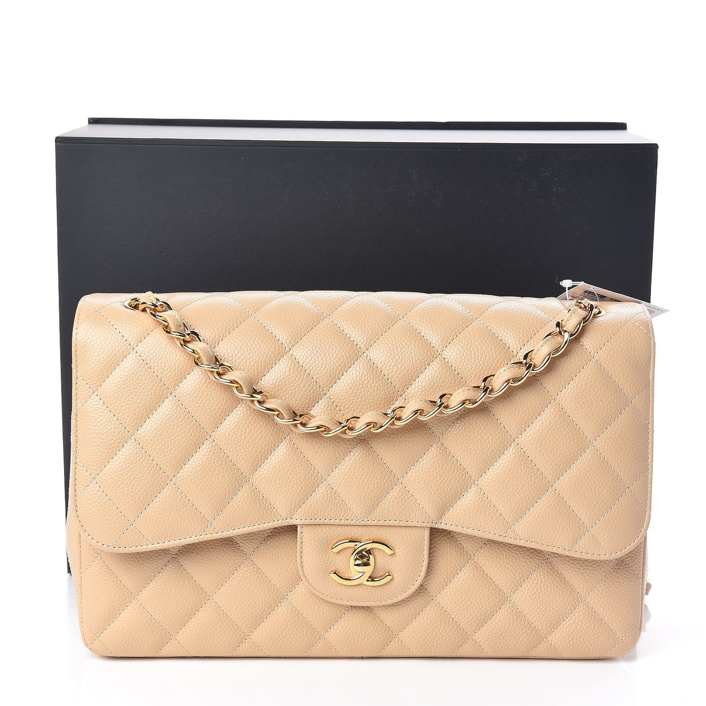 Caviar Quilted Jumbo Double Flap Beige Clair