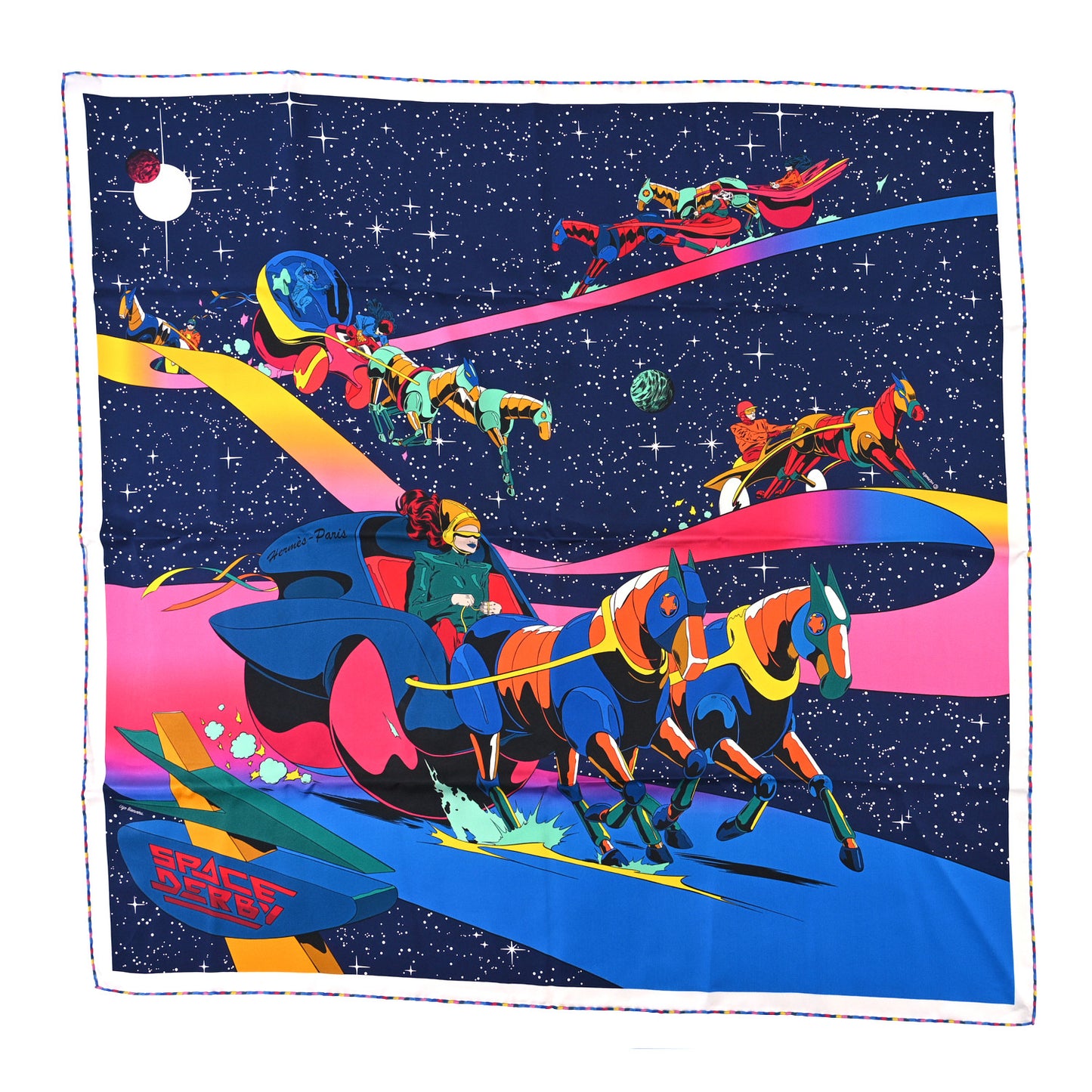 Silk Space Derby Scarf 90 Marine Rose Vif Multicolor