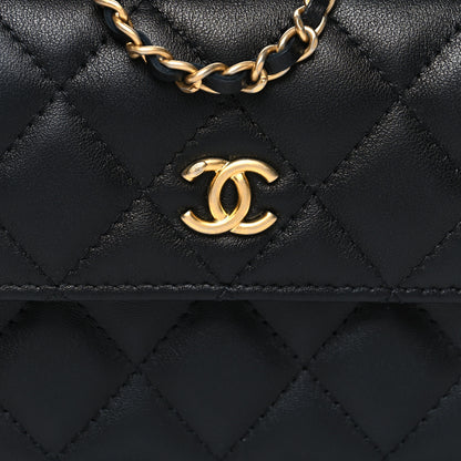 Chanel Lambskin Quilted CC Pearl Crush Card Holder With Chain Black 9 of 11