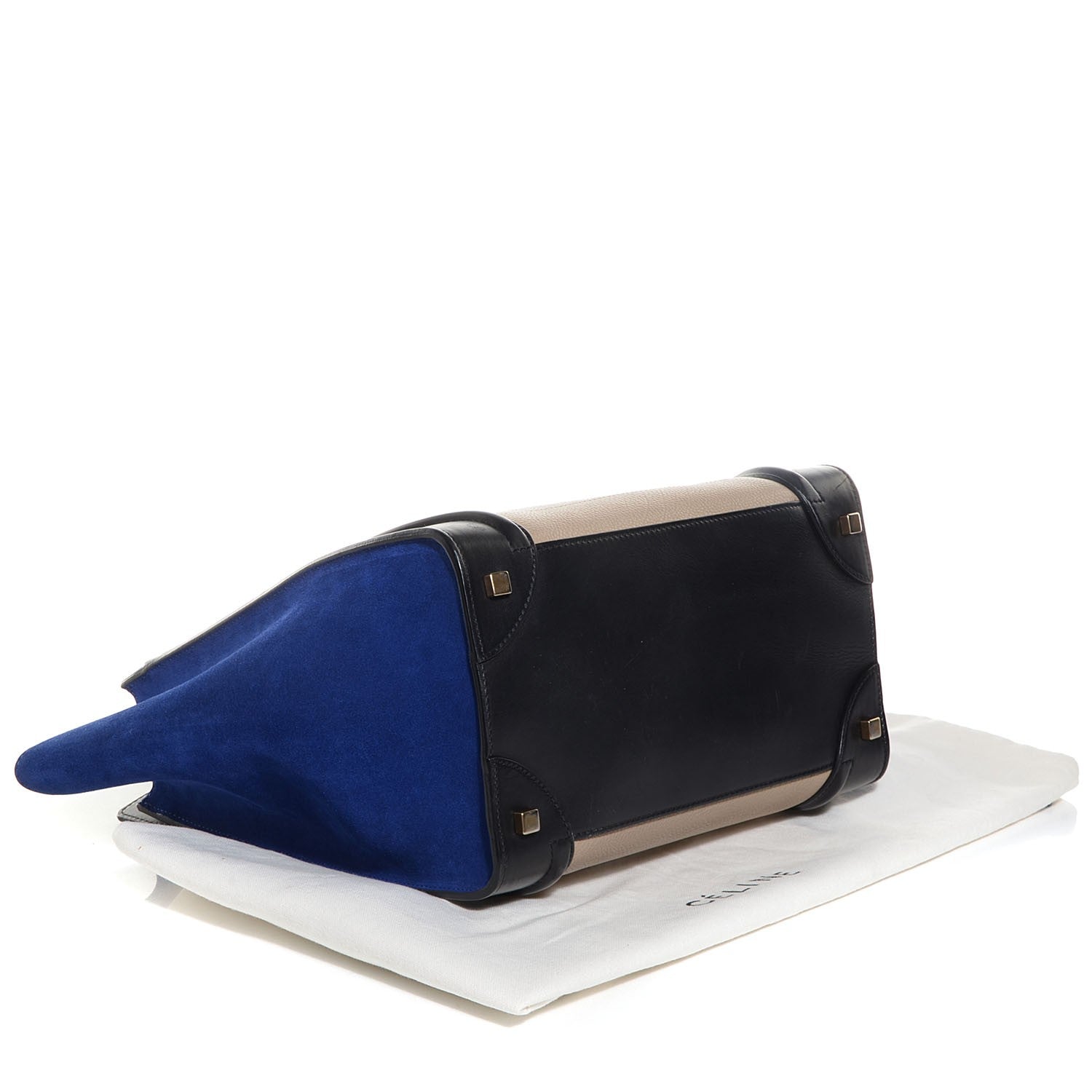 Celine Textured Calfskin Suede Mini Tri-Color Luggage Black 4 of 9