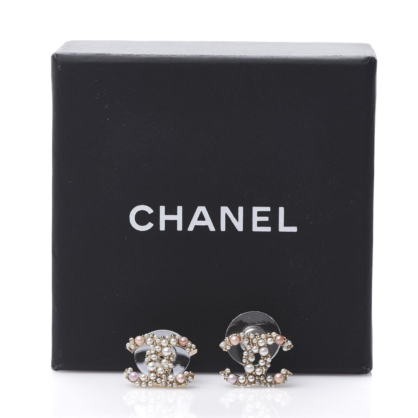 Pearl Crystal CC Charms Stud Earrings Light Gold Pink