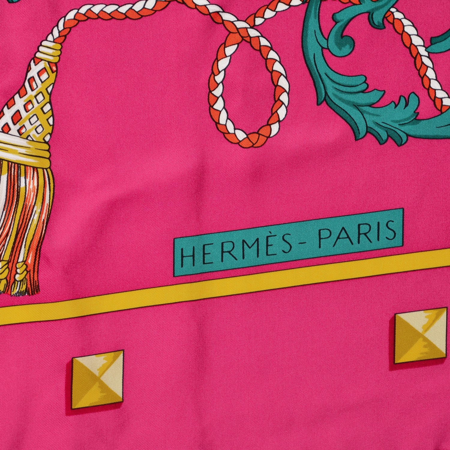 Hermes Silk Les Cles Shawl 140 Fuchsia Vert Orange 5 of 6