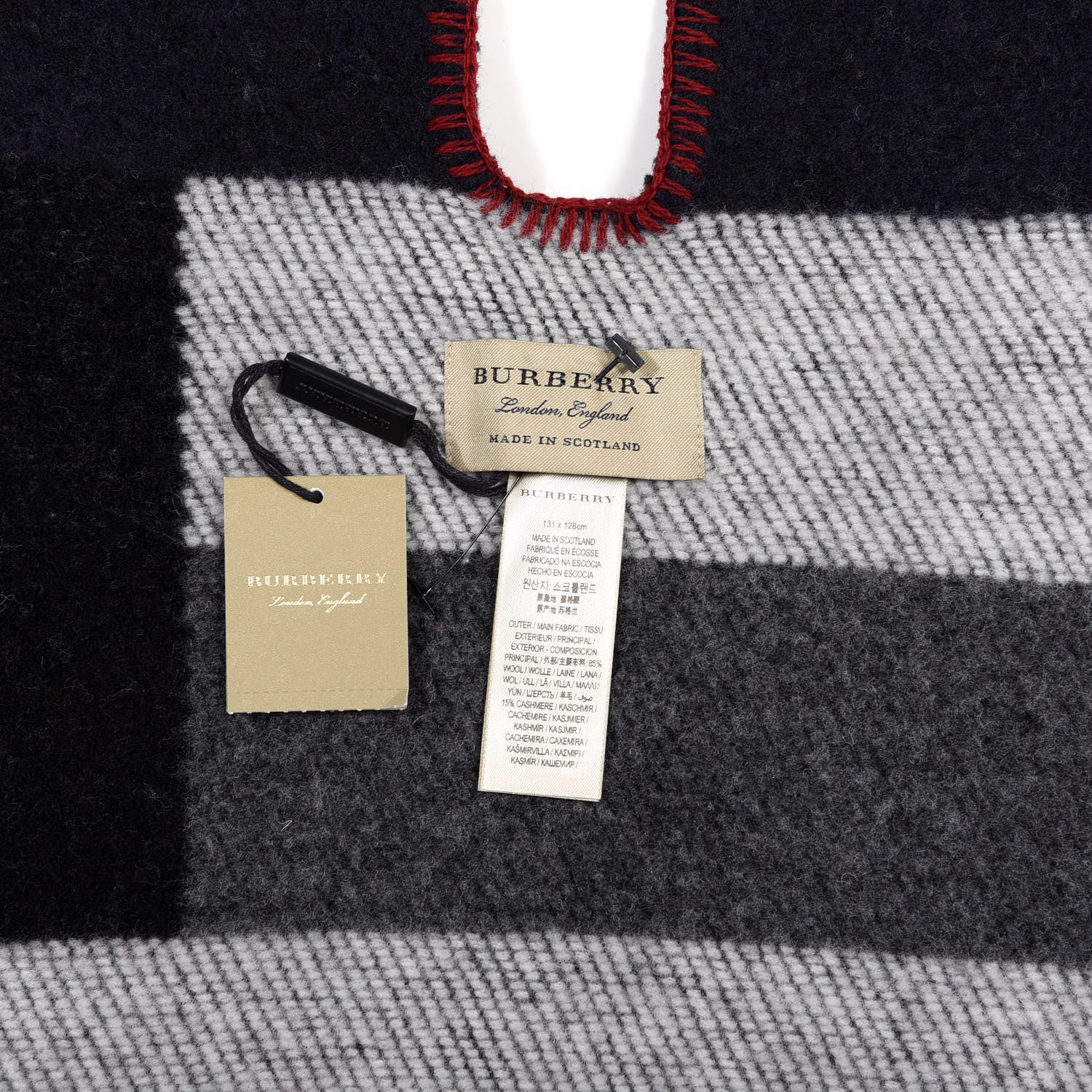 Burberry Wool Cashmere Mega Check Cape Scarf Scarf Navy 3 of 3