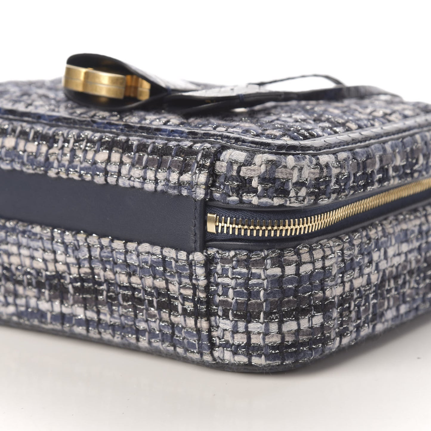 Tweed Snakeskin Quilted Medium CC Filigree Vanity Case Black Ecru Silver