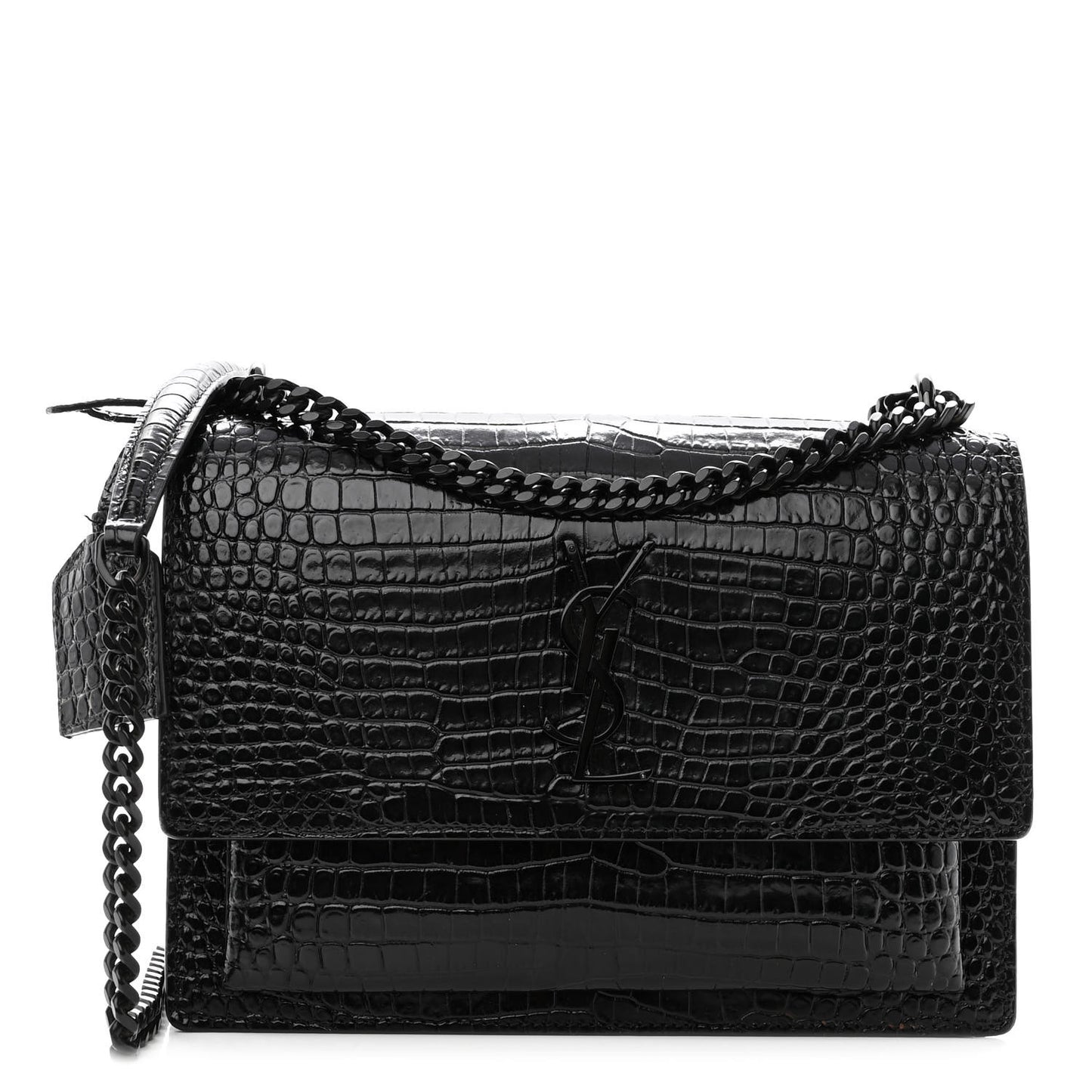 Calfskin Crocodile Embossed Medium Monochrome Monogram Sunset Black