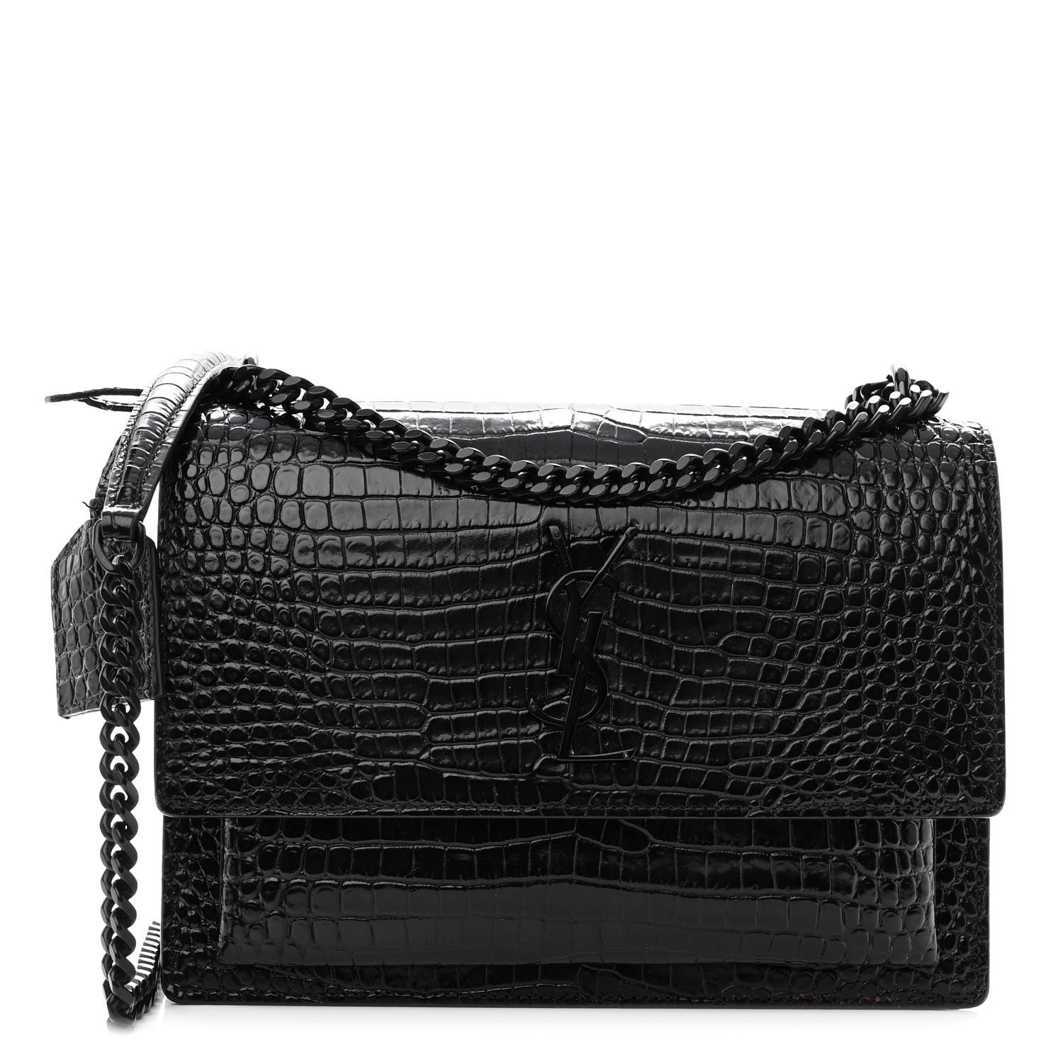Saint Laurent Calfskin Crocodile Embossed Medium Monochrome Monogram Sunset Black 1 of 10