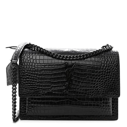 Saint Laurent Calfskin Crocodile Embossed Medium Monochrome Monogram Sunset Black 1 of 10