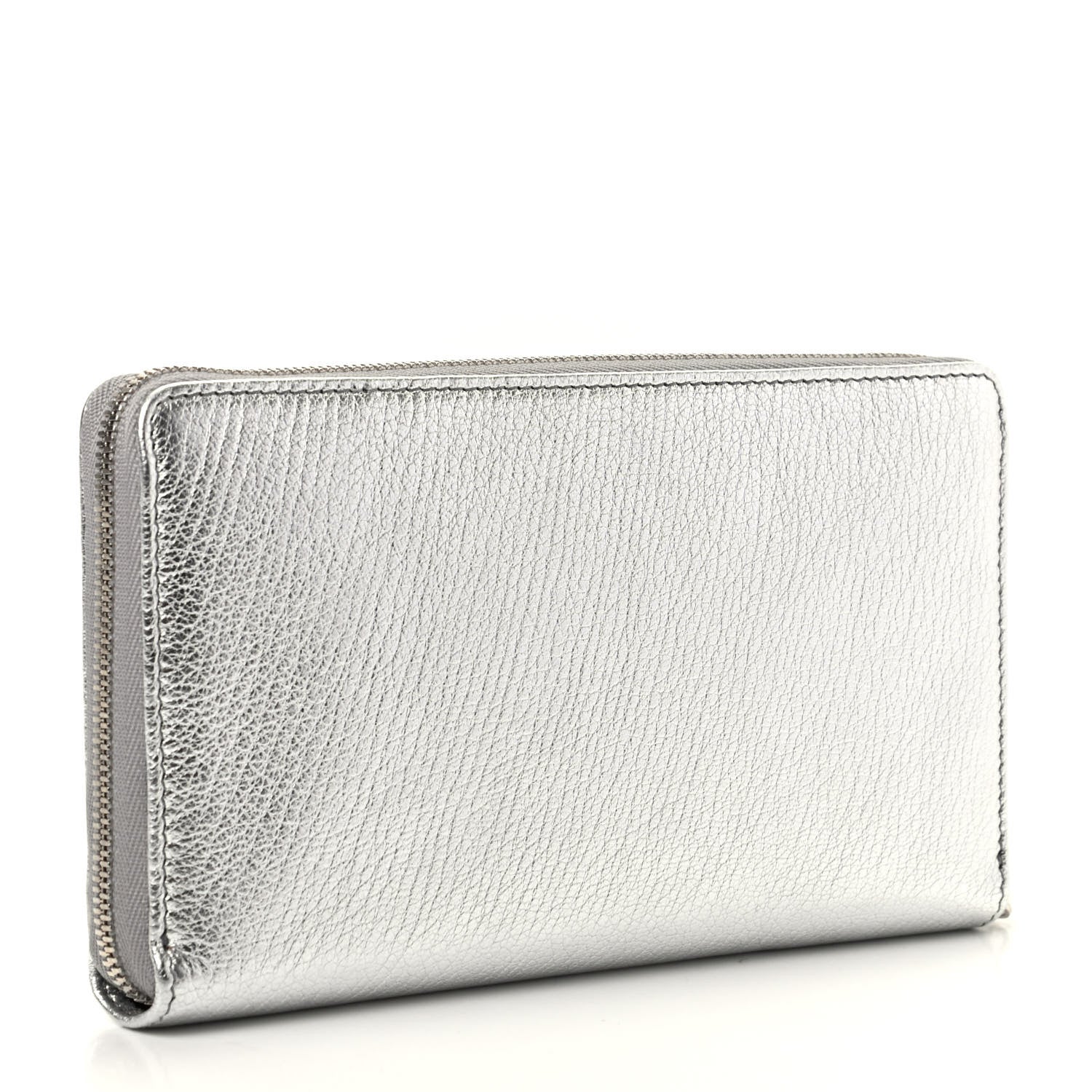 Balenciaga Metallic Goatskin Logo Everyday Continental Zip Around Wallet Argent Black 3 of 8