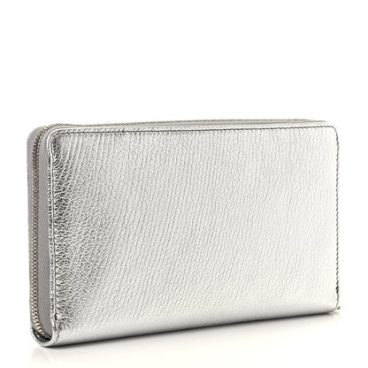 Balenciaga Metallic Goatskin Logo Everyday Continental Zip Around Wallet Argent Black 3 of 8