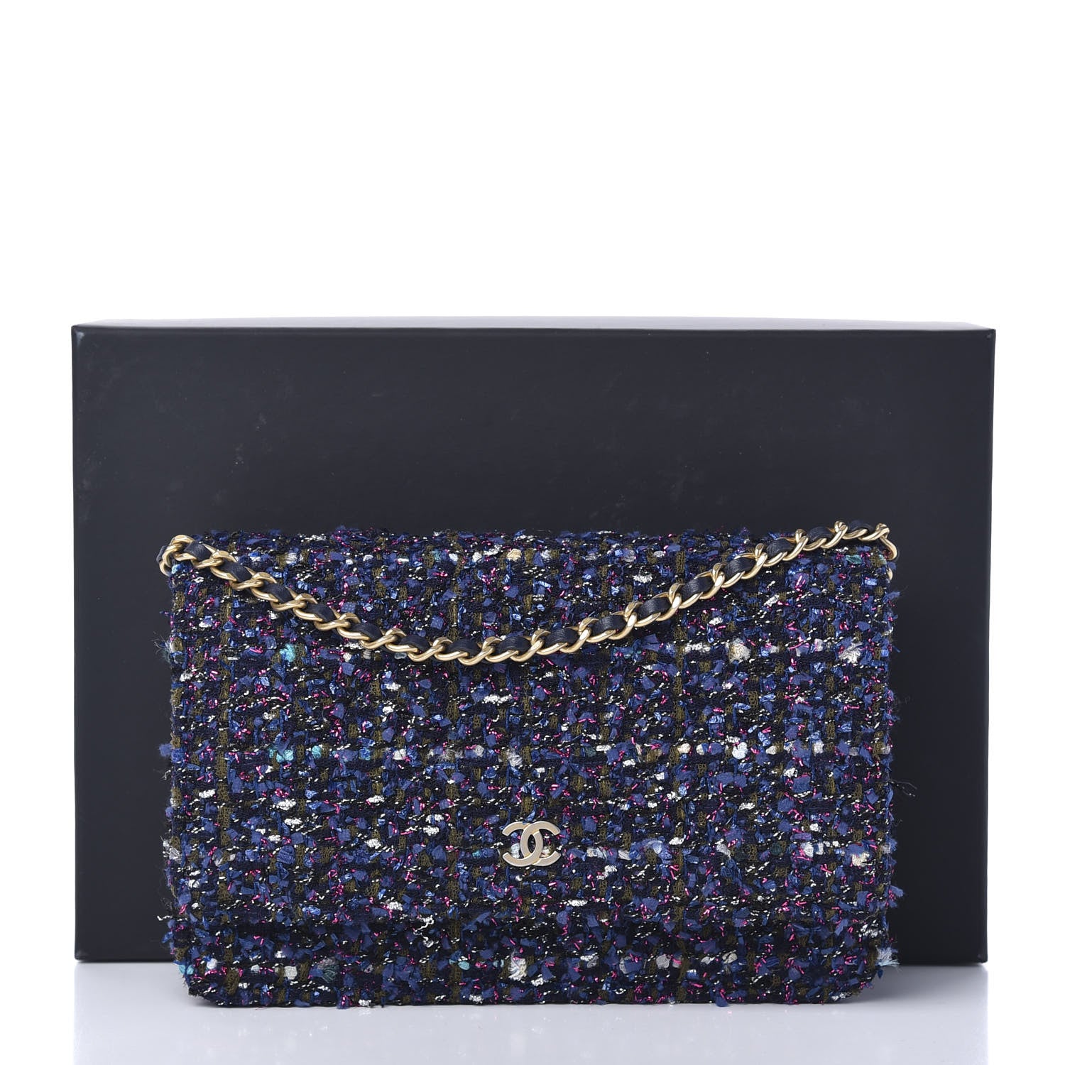 Chanel Tweed Charms Wallet On Chain WOC Blue Purple Khaki Pink 12 of 12