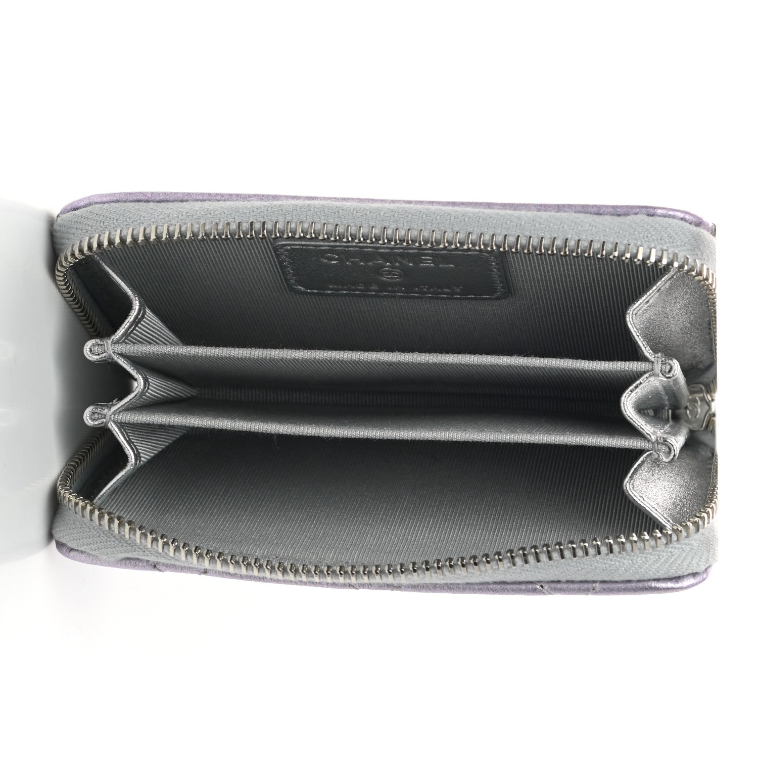 Chanel Gradient Metallic Calfskin Quilted Zip Around Coin Purse Wallet Silver Blue Yellow Purple 5 of 7