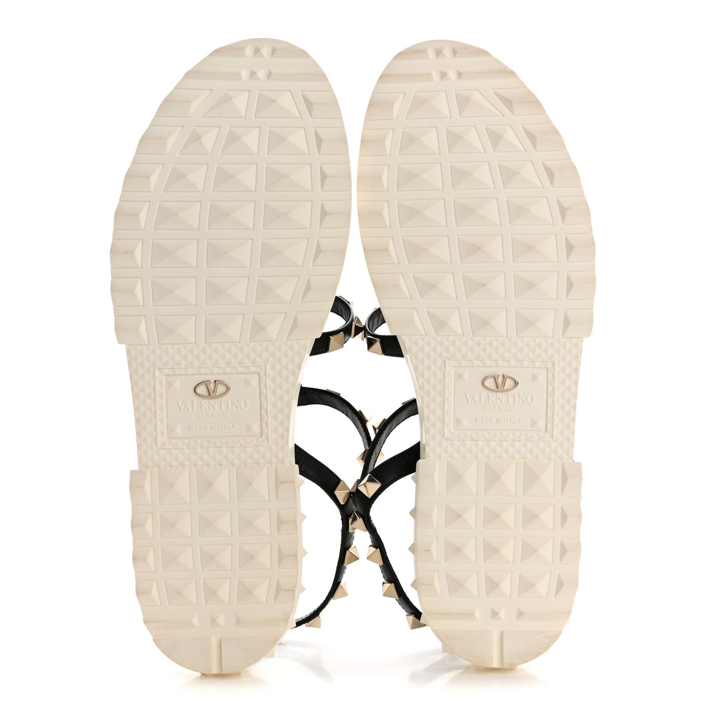 Calfskin Bedrock Rockstud Ankle Flat Sandals 38 Black White