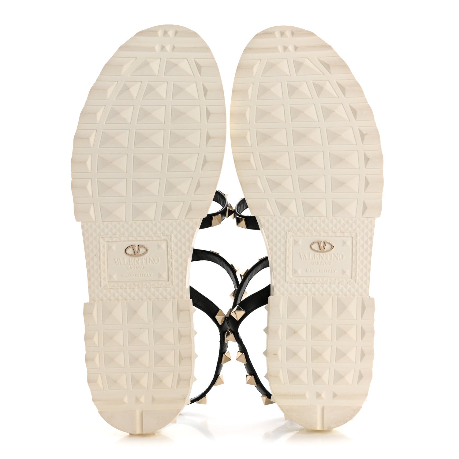 Valentino Garavani Calfskin Bedrock Rockstud Ankle Flat Sandals 38 Black White 6 of 10
