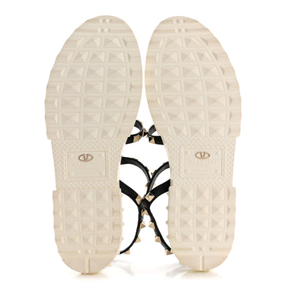 Valentino Garavani Calfskin Bedrock Rockstud Ankle Flat Sandals 38 Black White 6 of 10