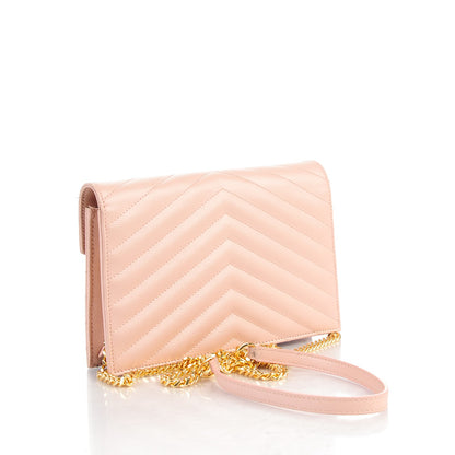 Saint Laurent Grain De Poudre Matelasse Chevron Monogram Envelope Chain Wallet Pale Pink 3 of 7