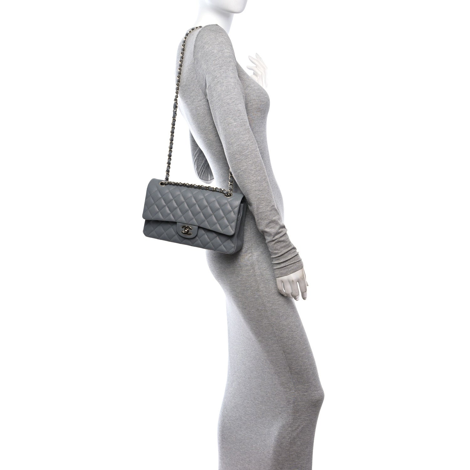 Chanel Caviar Quilted Medium Double Flap Grey 2 of 12