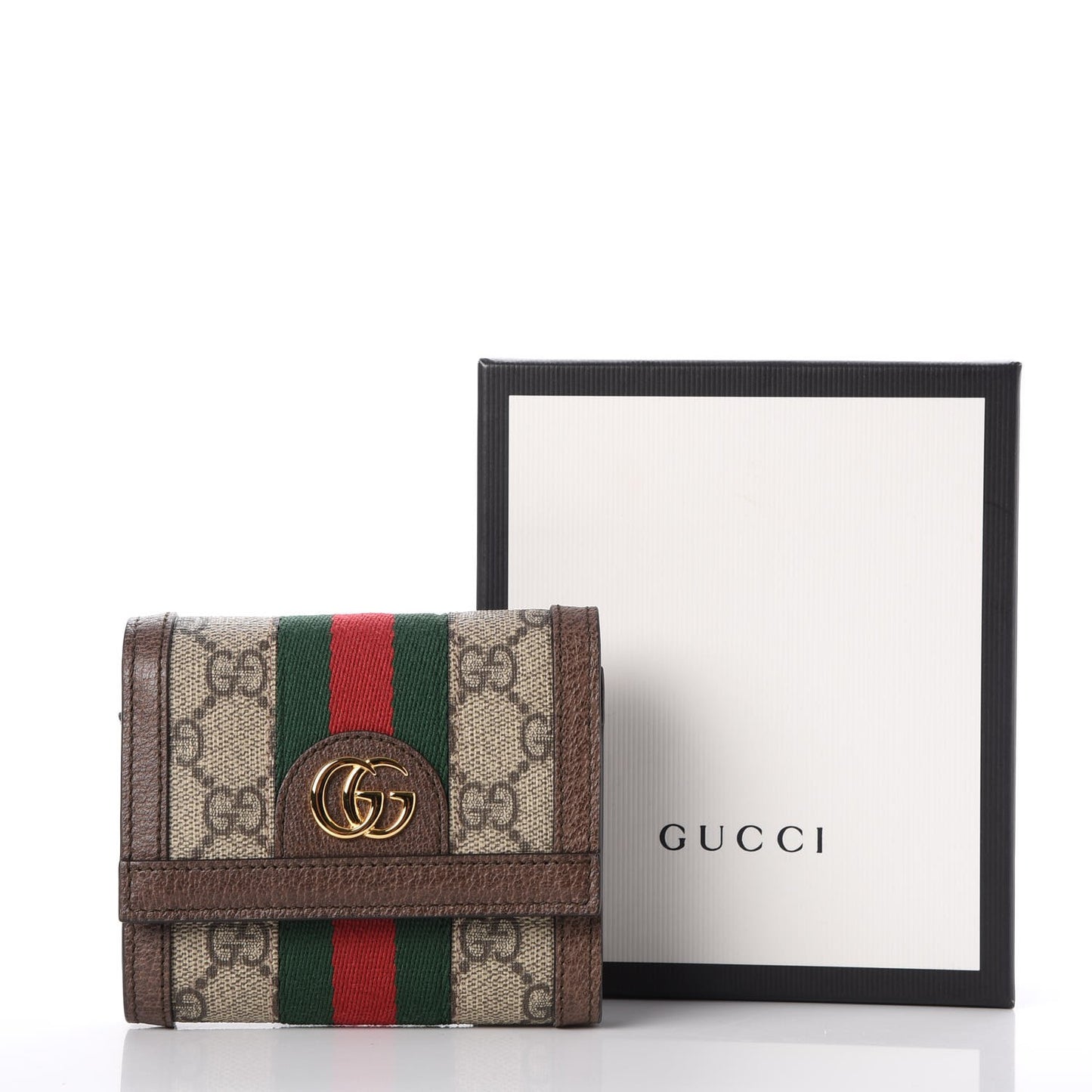GG Supreme Monogram Web Ophidia French Flap Wallet Beige New Acero