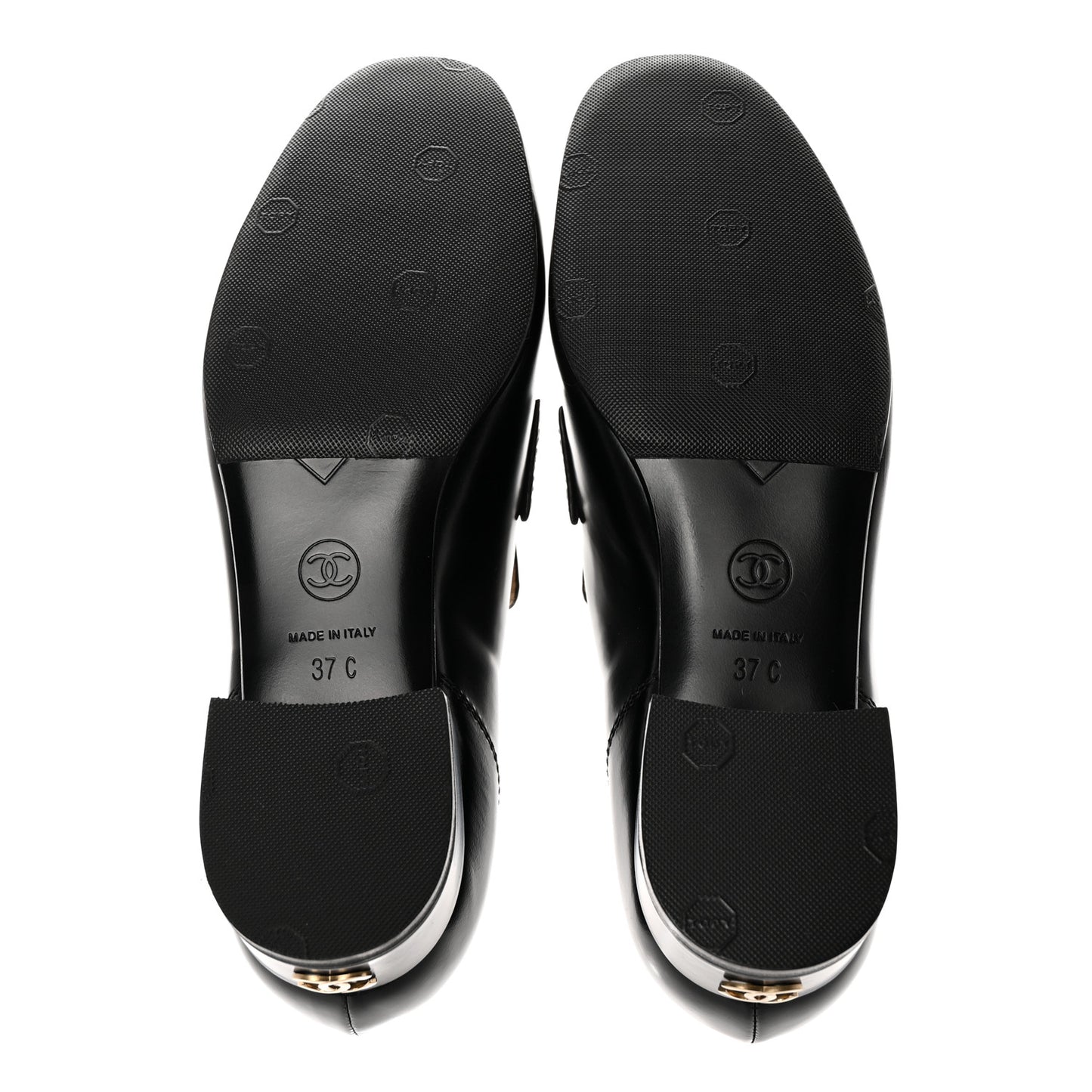 Shiny Calfskin Logo Loafers 37 Black