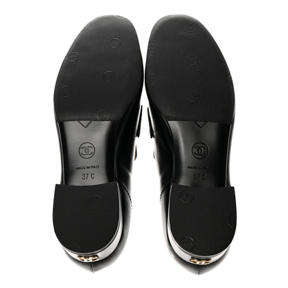 Chanel Shiny Calfskin Logo Loafers 37 Black 6 of 13