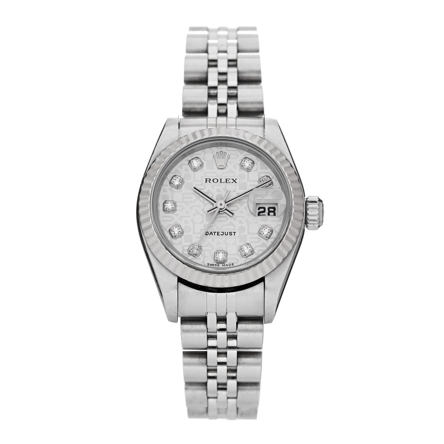 Stainless Steel 18K White Gold Diamond 26mm Oyster Perpetual Datejust Watch Silver Jubilee 79174