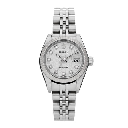 Rolex Stainless Steel 18K White Gold Diamond 26mm Oyster Perpetual Datejust Watch Silver Jubilee 79174 1 of 4