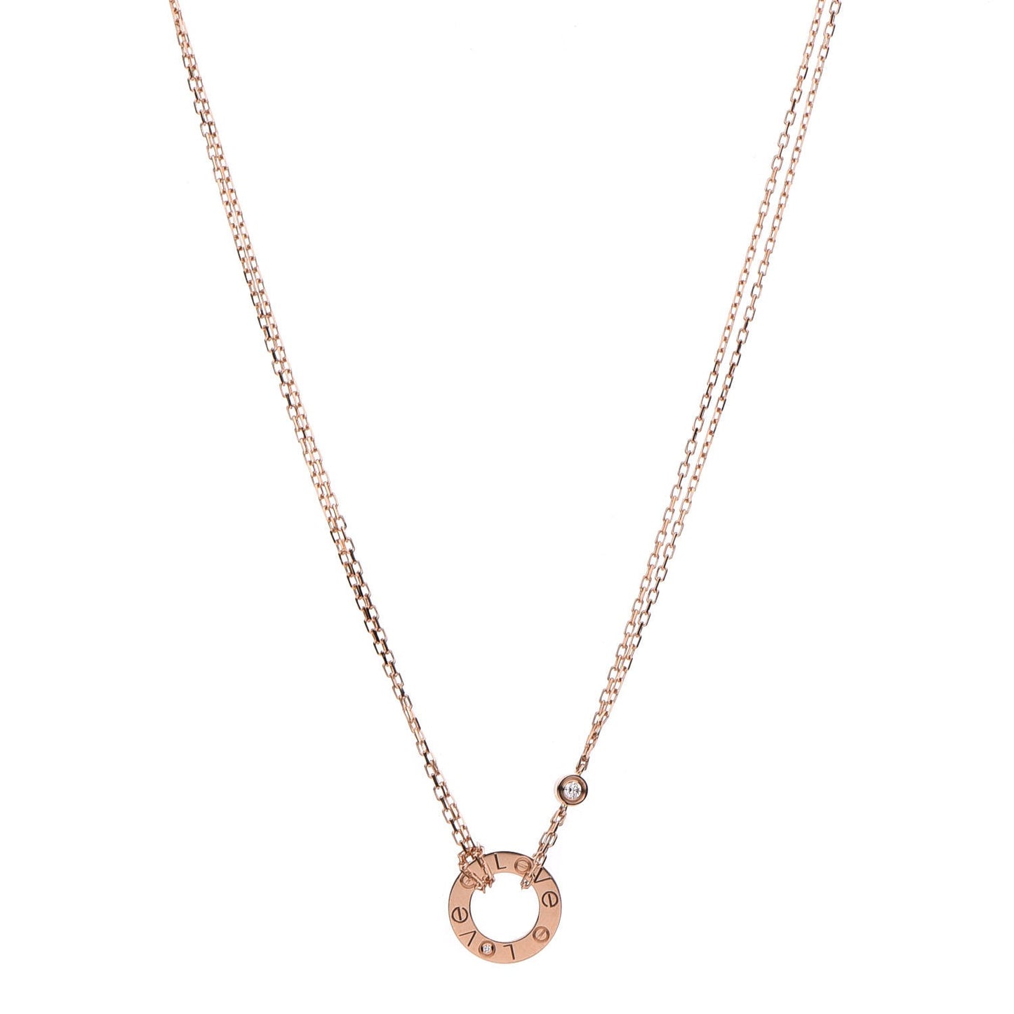 18K Pink Gold 2 Diamond LOVE Necklace