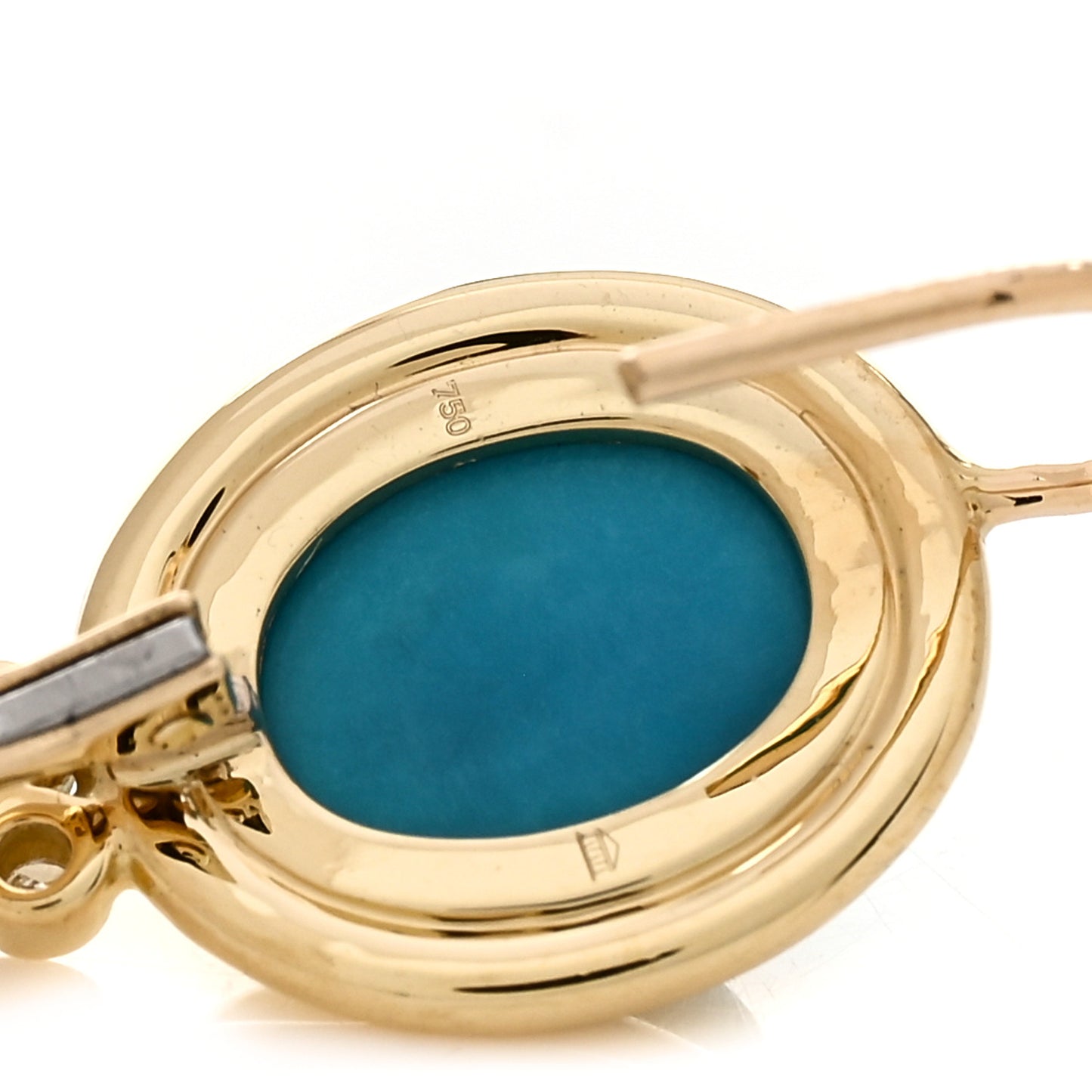 18K Yellow Gold Diamond Turquoise Classic Drop Earrings