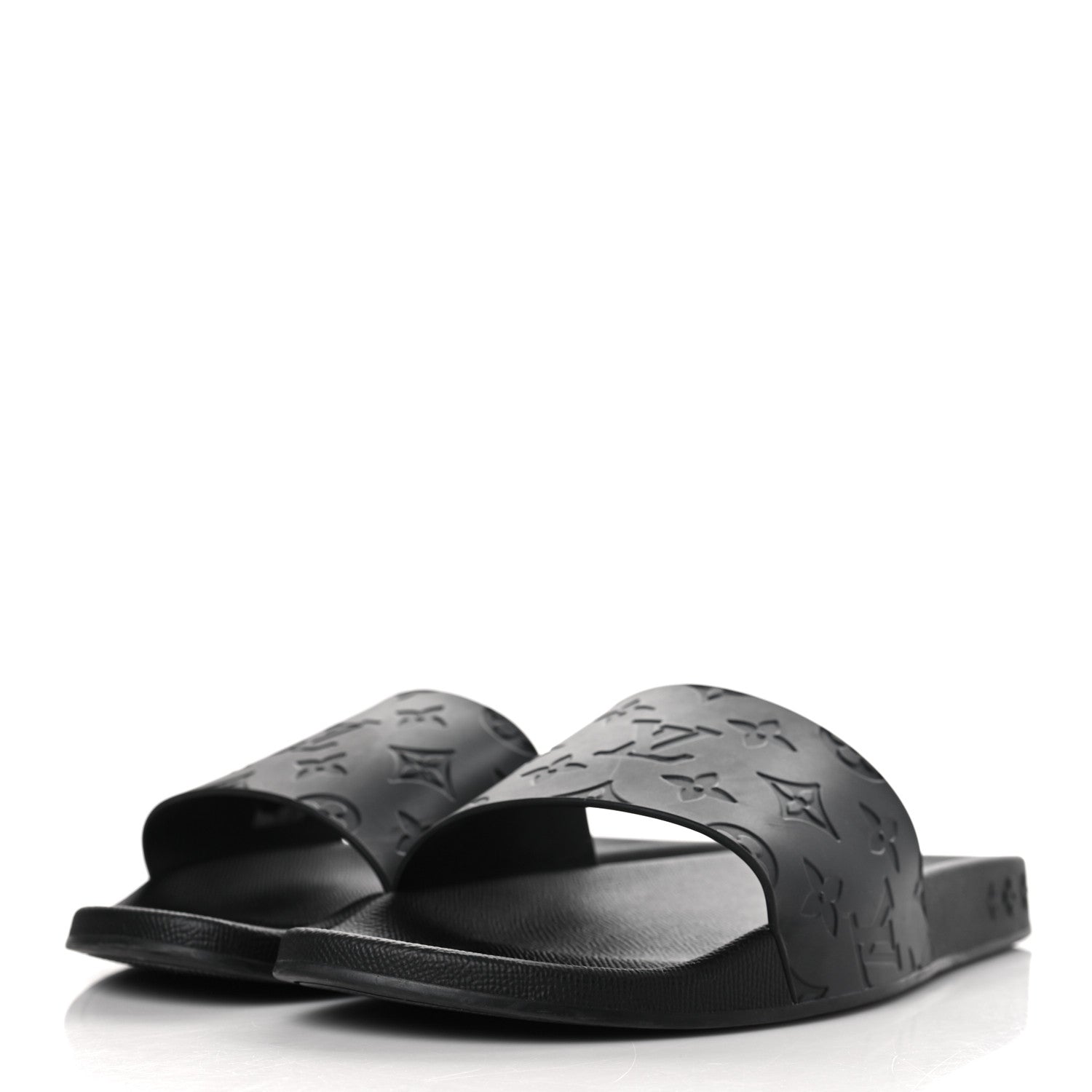 Louis Vuitton Rubber Embossed Monogram Mens Waterfront Mules 9 Black 3 of 8