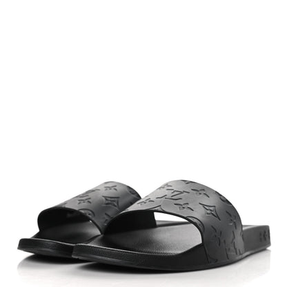 Louis Vuitton Rubber Embossed Monogram Mens Waterfront Mules 9 Black 3 of 8