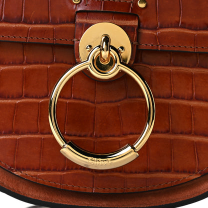 Chloe Calfskin Crocodile Embossed Small Tess Bag Chestnut 9 of 14
