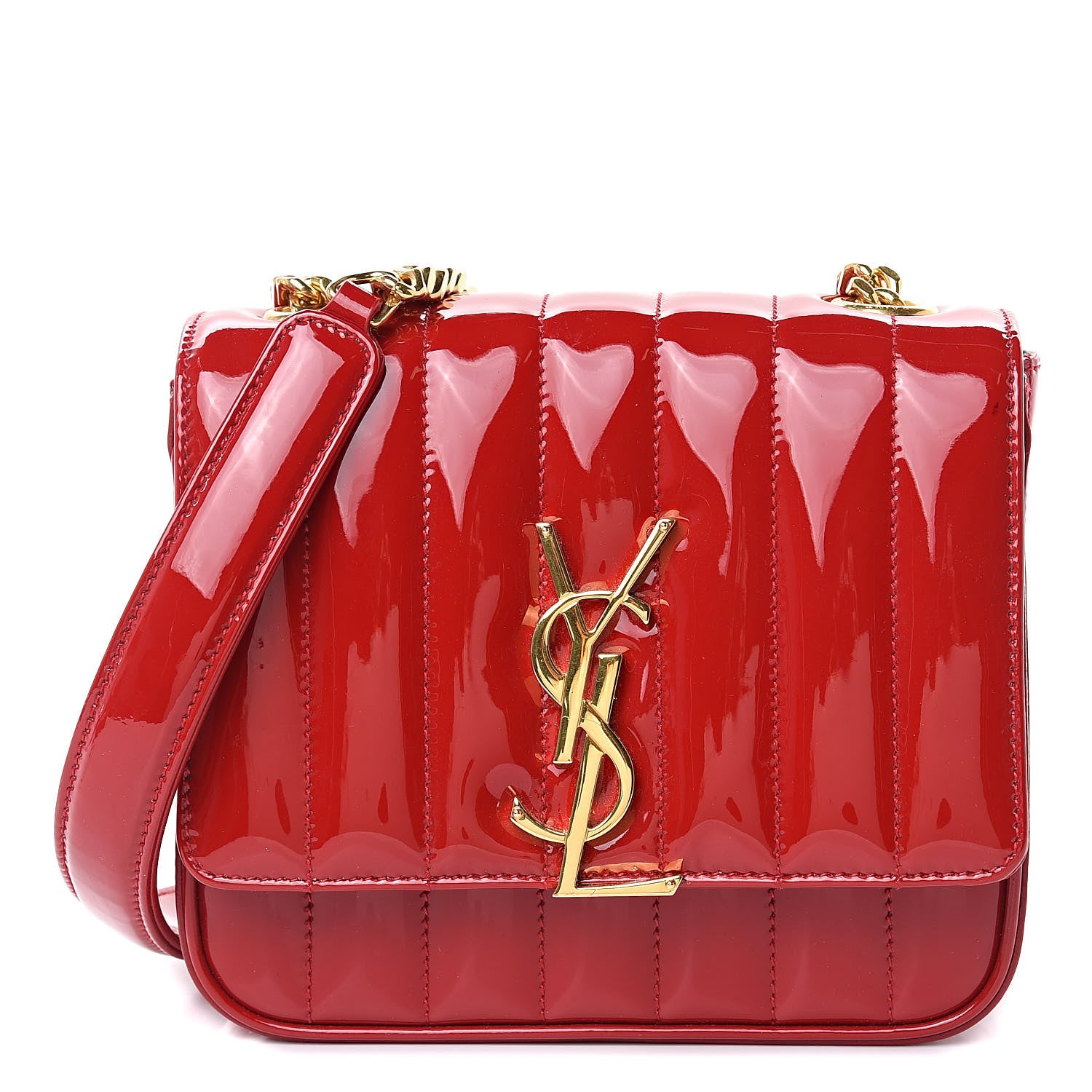 Saint Laurent Patent Matelasse Monogram Small Vicky Chain Bag Red 1 of 9