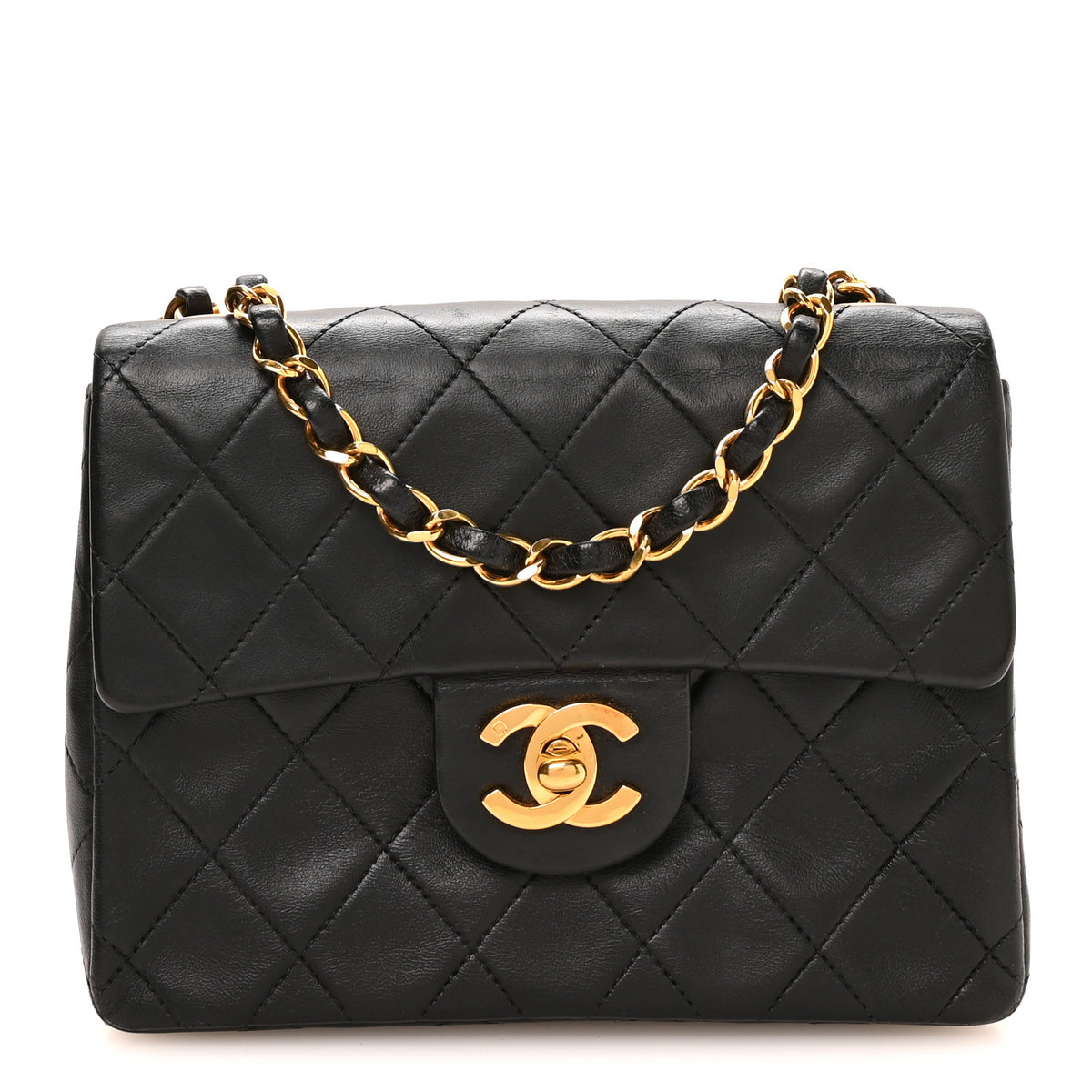 Lambskin Quilted Mini Square Flap Bag Black