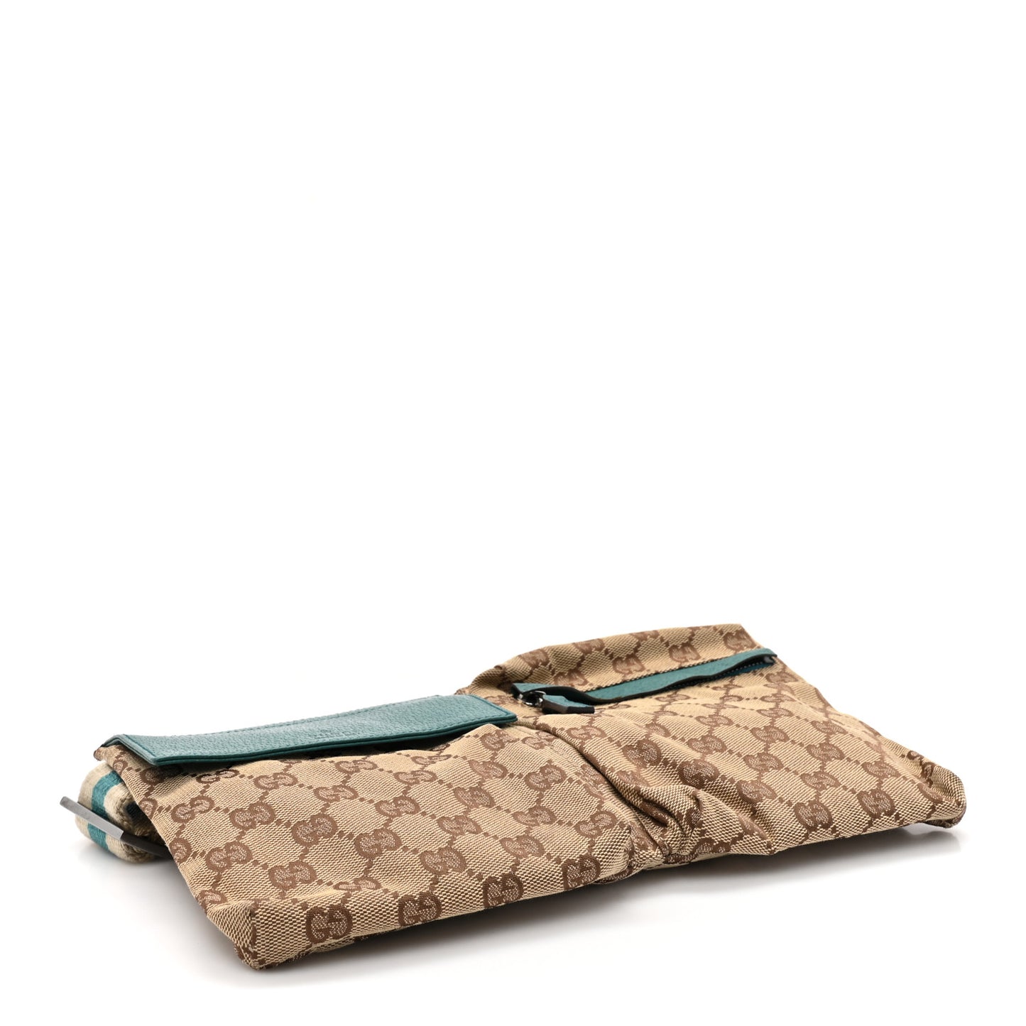 GG Monogram Web Double Pocket Belt Bag Turquoise