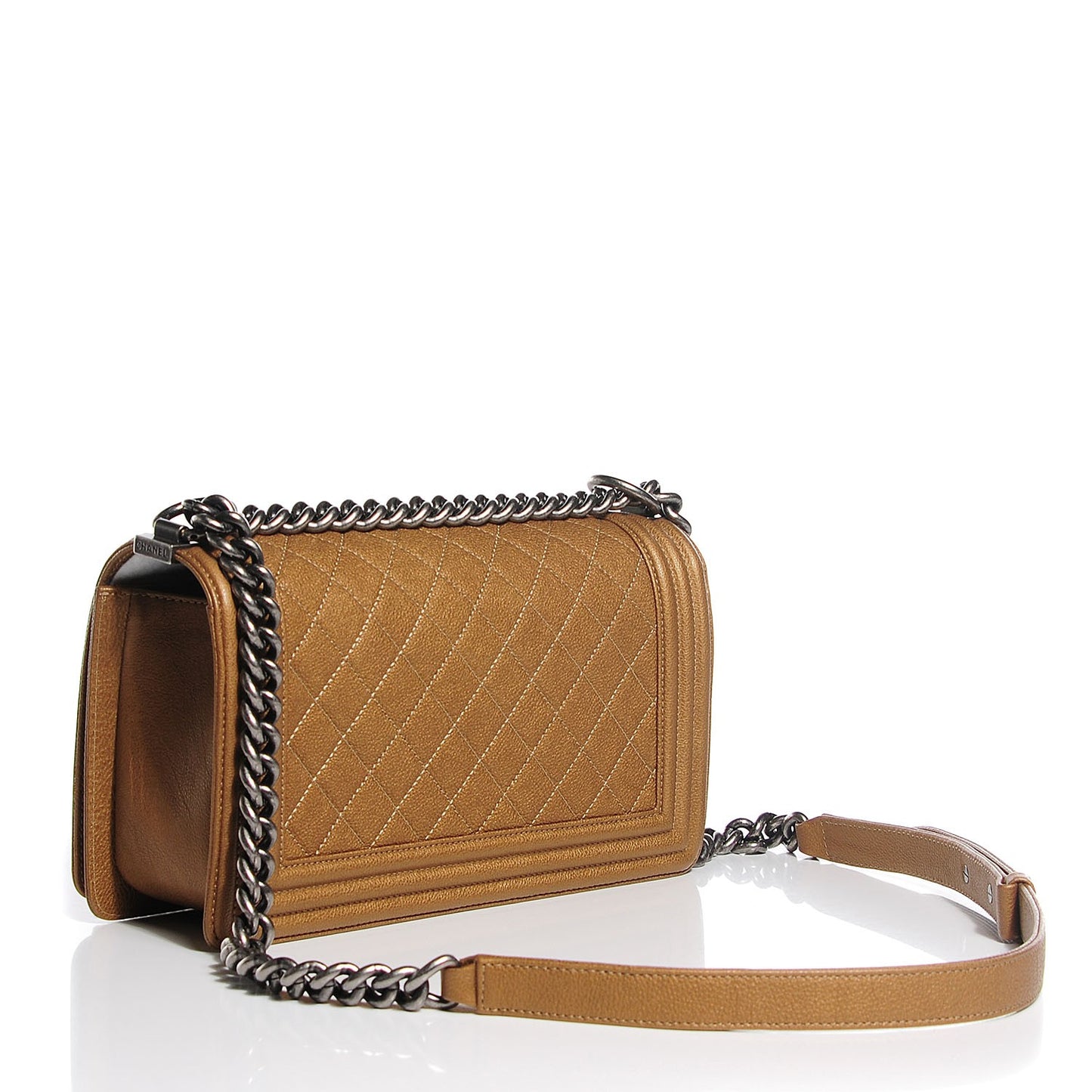 Metallic Calfskin Quilted Medium Boy Flap Dark Gold