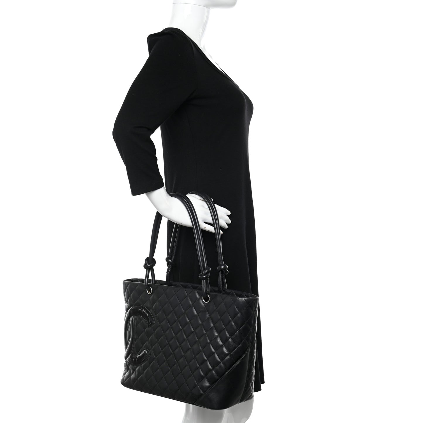 Calfskin Quilted Large Cambon Tote Black