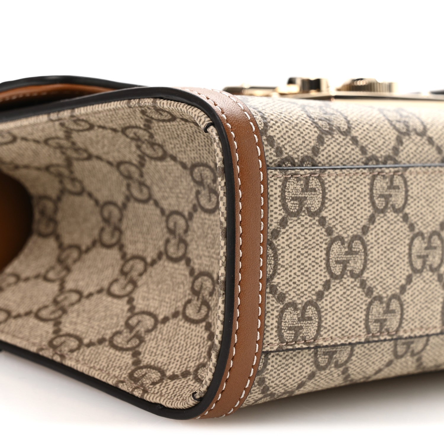 Gucci GG Supreme Monogram Small Padlock Top Handle Shoulder Bag Beige Ebony Dark Brown 9 of 11