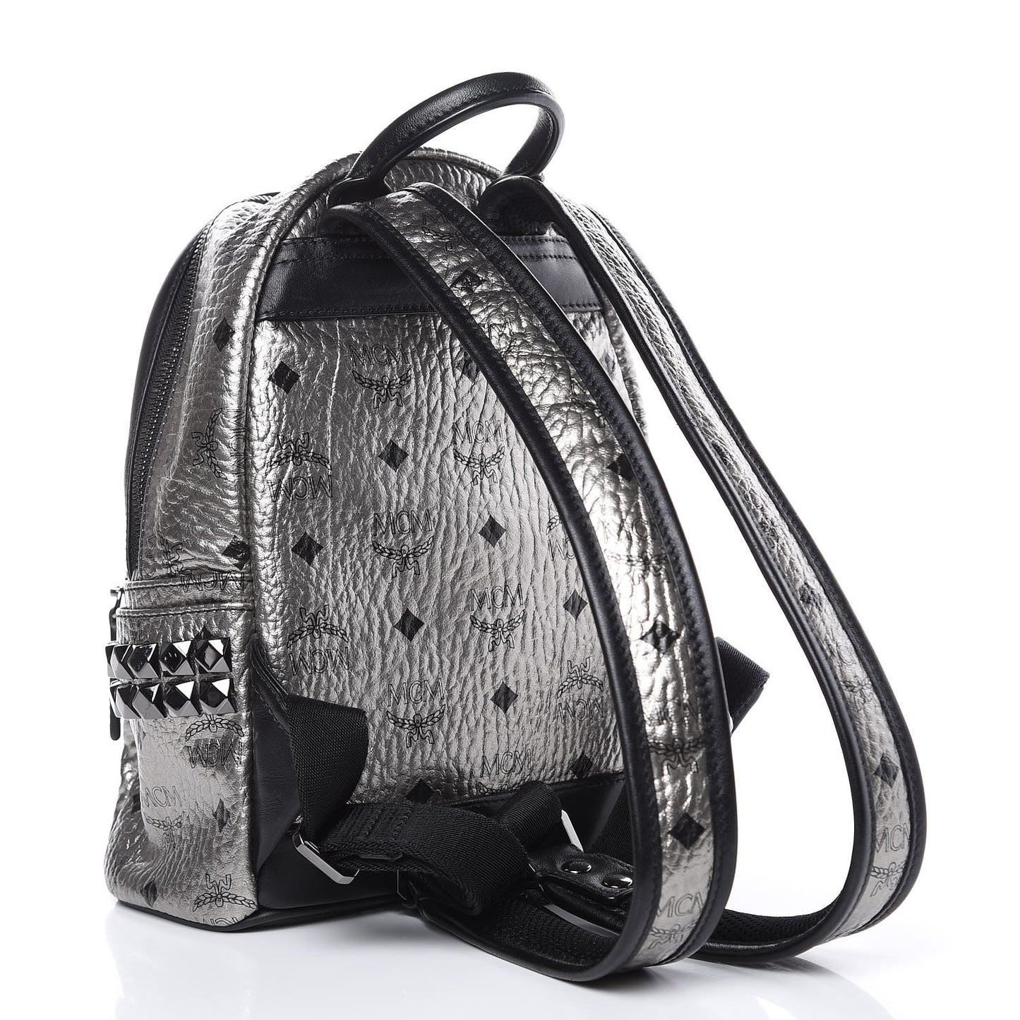 Metallic Visetos Side Stud Mini Stark Backpack Silver Black