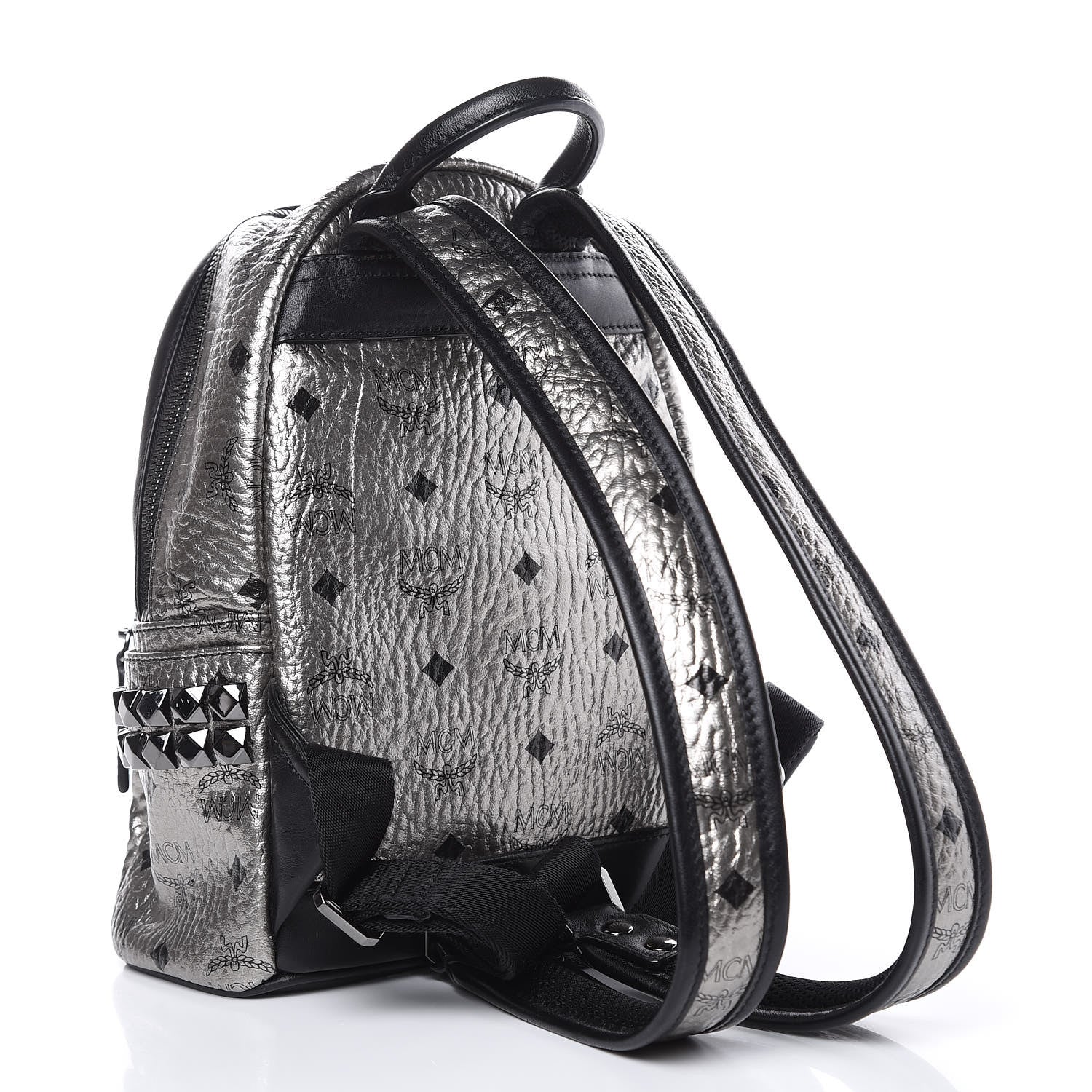 MCM Metallic Visetos Side Stud Mini Stark Backpack Silver Black 3 of 8
