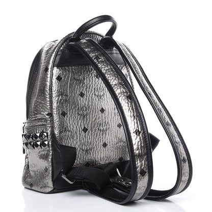 MCM Metallic Visetos Side Stud Mini Stark Backpack Silver Black 3 of 8