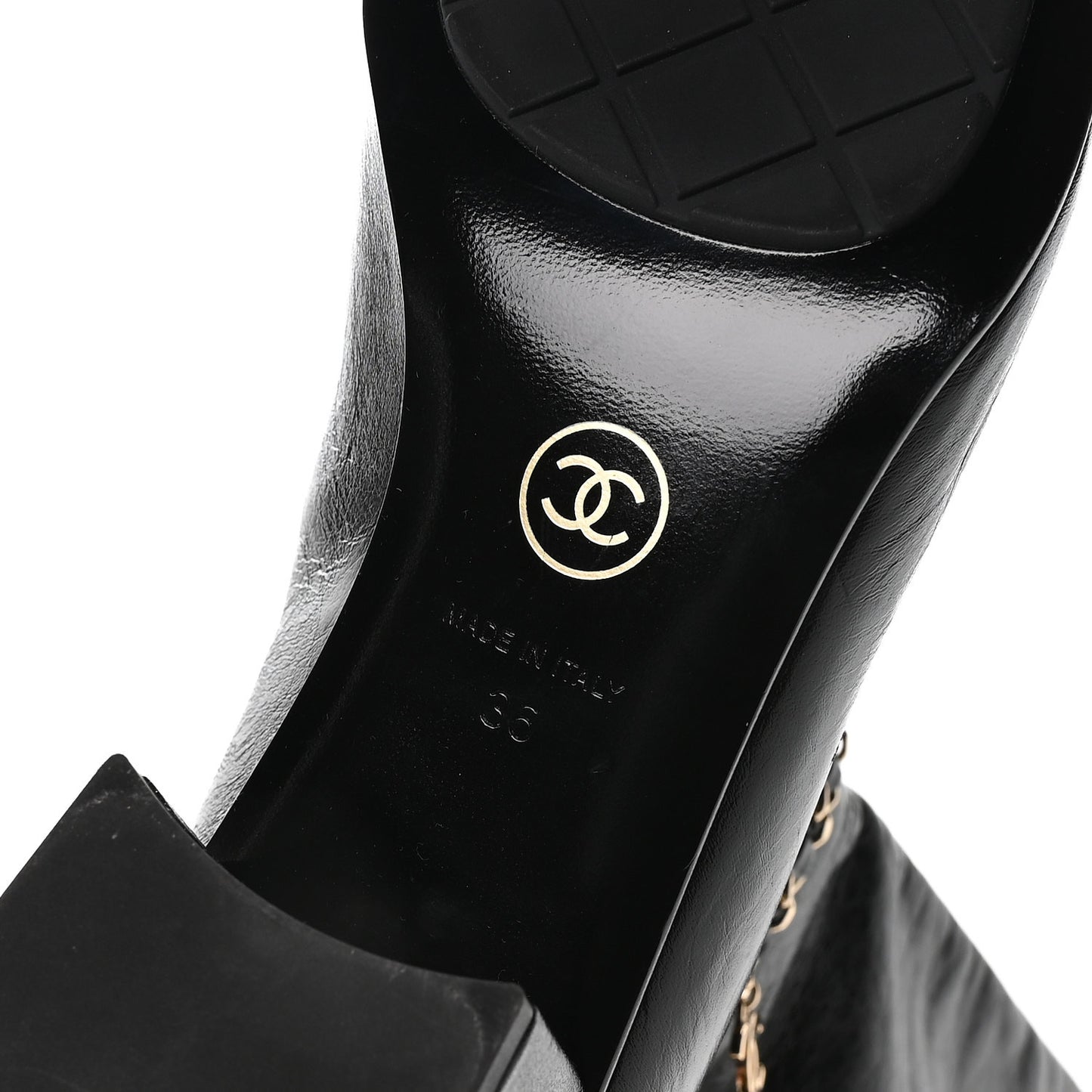 Crumpled Calfskin Cap Toe Chain Boots 36 Black