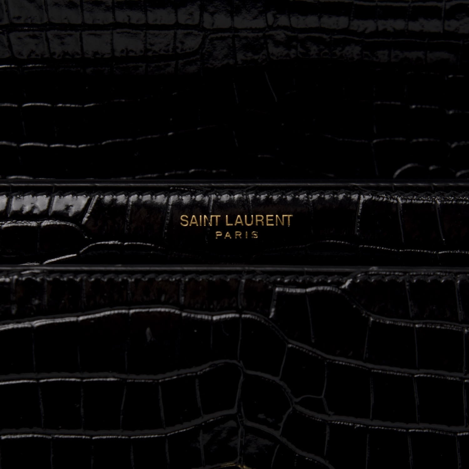 Saint Laurent Calfskin Crocodile Embossed Medium Monogram Sunset Black 9 of 14