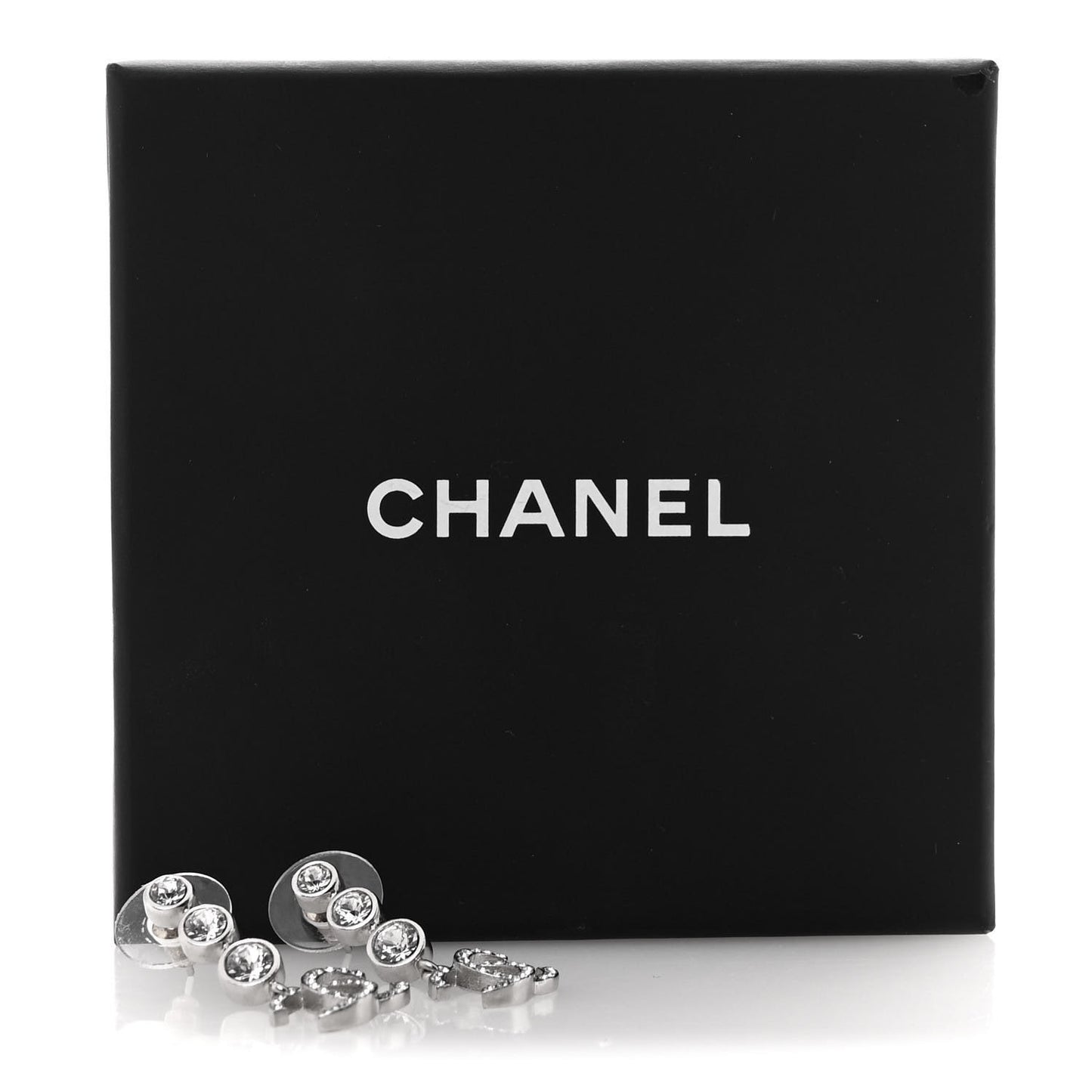 Crystal CC Drop Earrings Silver