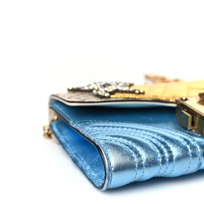 Gucci Snakeskin Metallic Nappa Animalier Broadway Chain Bag Blue Yellow 8 of 11